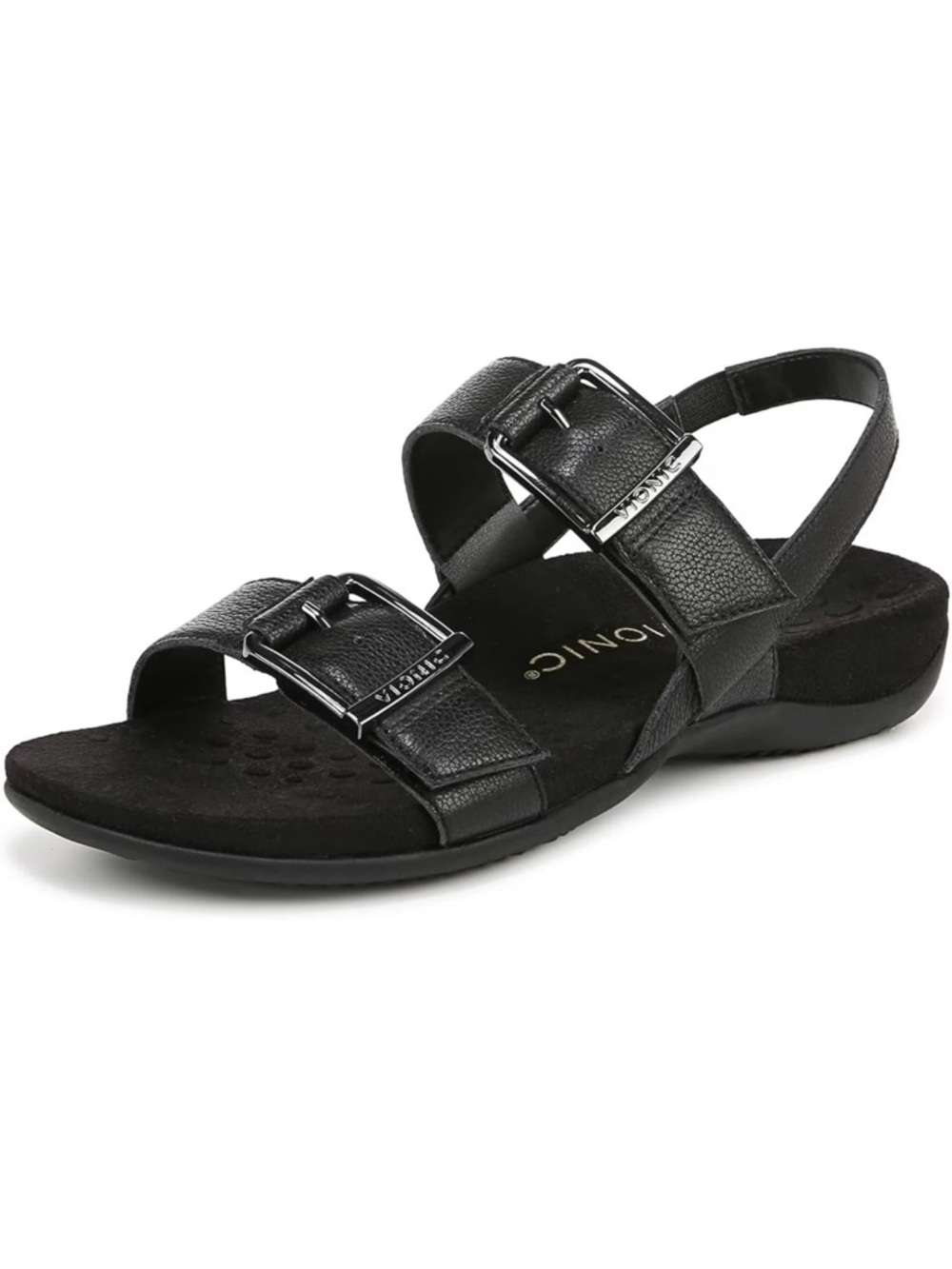 VIONIC Reese Slingback Heeled Sandasl 9 Black Leather Adjustable Comfort Casual